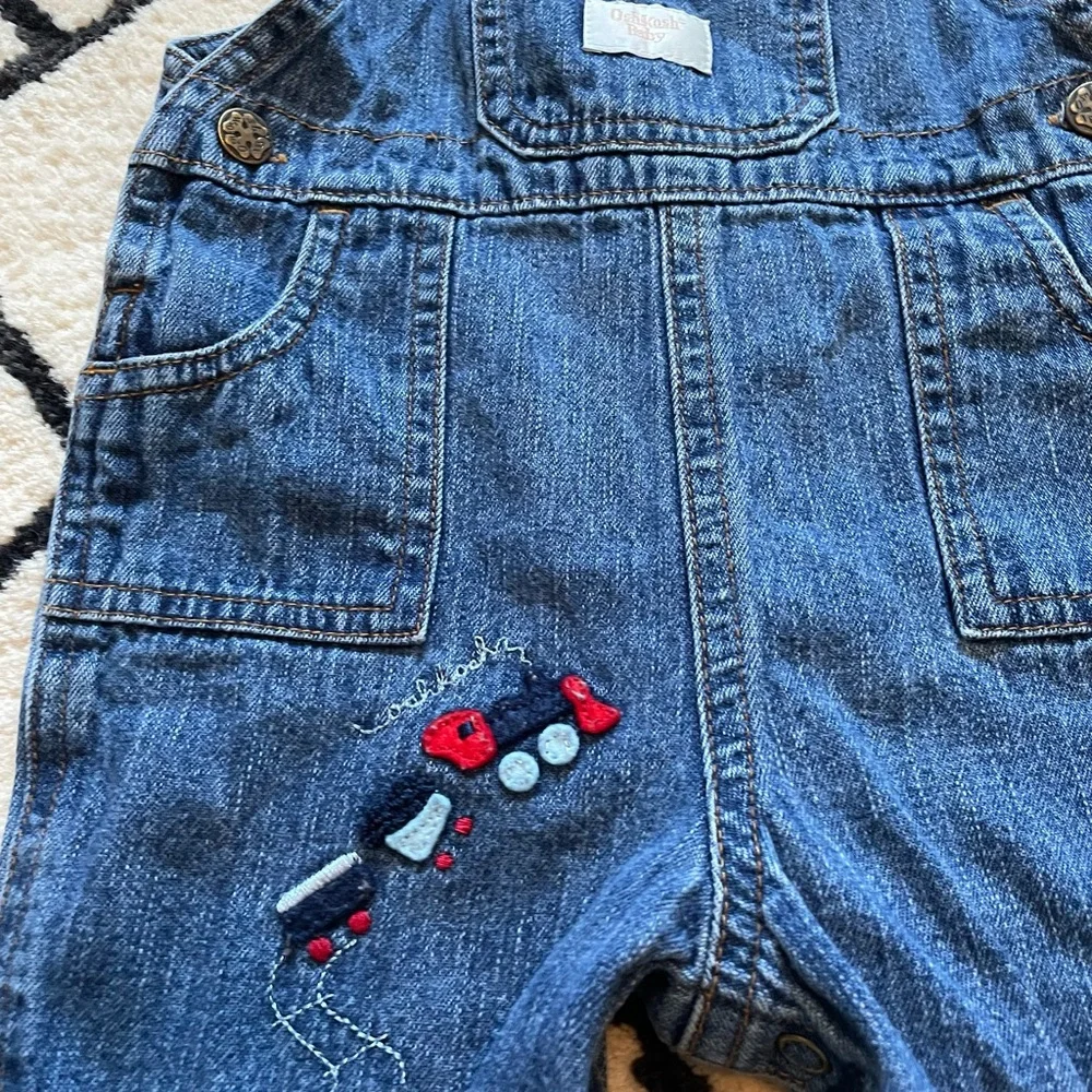 Vintage OshKosh Baby Denim Overalls Train Embroidery Size 6-9 Months